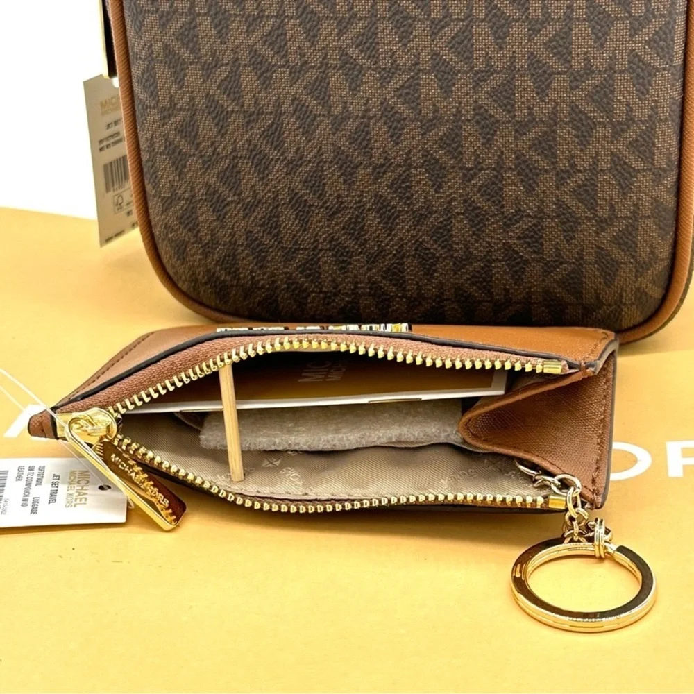 Michael Kors Medium NS Chain Xbody Bag & Small TZ Coinpouch w/ID Brown/Gold - Picture 11 of 13